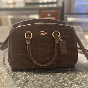 Coach Dark Brown Croc-Embossed Satchel